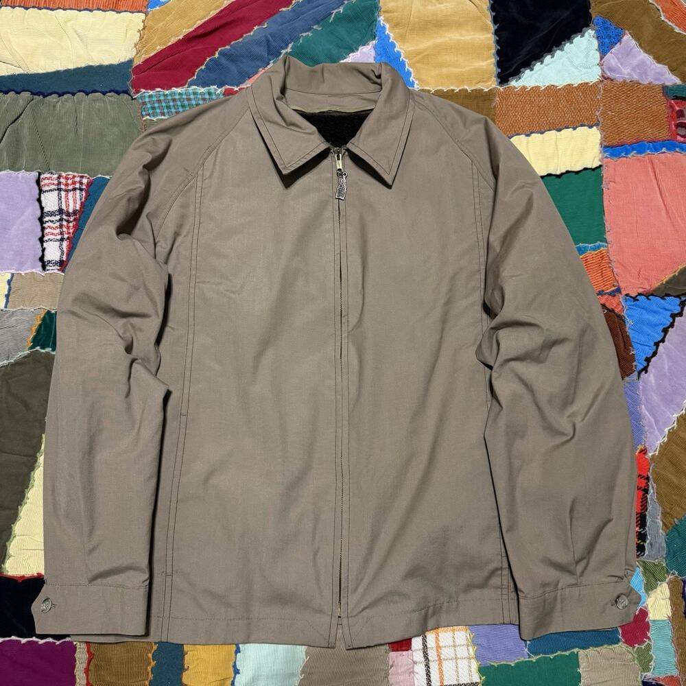 Vintage 80s London Fog Brown Sherpa Lined Khaki Harrington Jacket Large